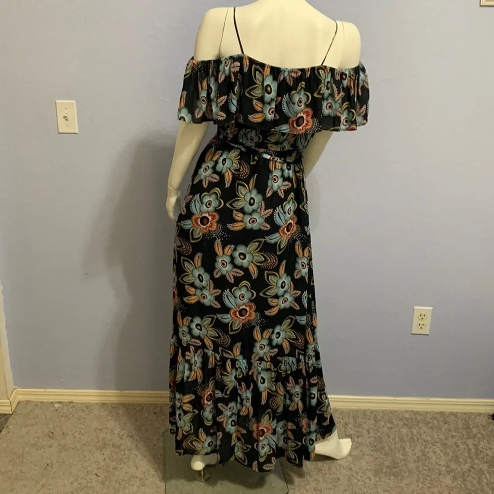 Loft Black Floral Ruffle Cold Shoulder Maxi Dress - Picture 9 of 9